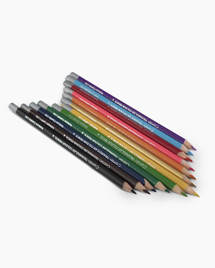 Camlin Premium Triangular Colour Pencils Assorted pack of 12 shades with Sharpener, Full size