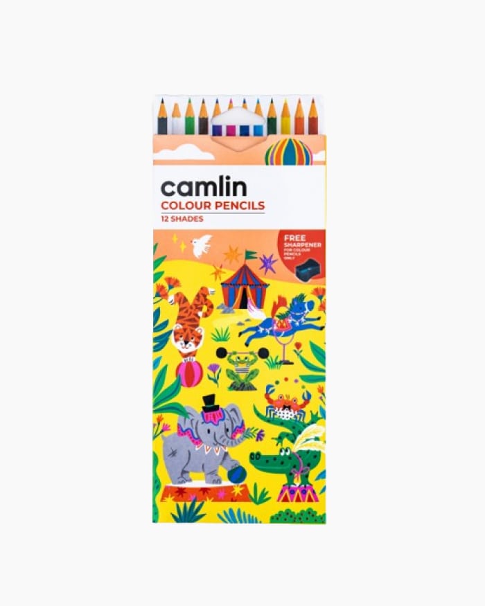 Camlin Colour Pencils Assorted pack of 12 shades with Sharpener, Full size
