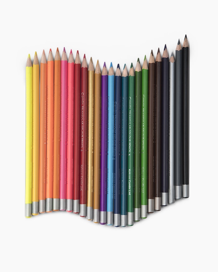 Camlin Premium Triangular Colour Pencils Assorted pack of 24 shades with Sharpener, Full size