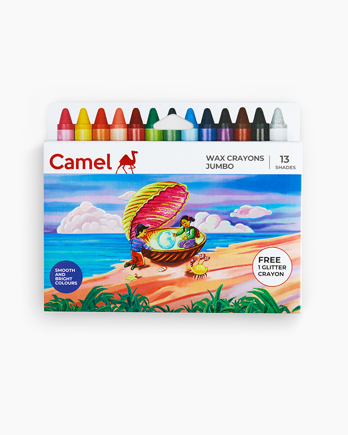 Camel Wax Crayons Assorted pack of 13 shades, Jumbo