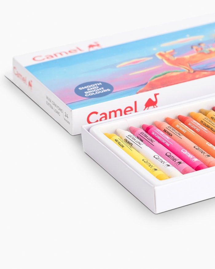 Camel Wax Crayons Assorted pack of 24 shades, Extra long