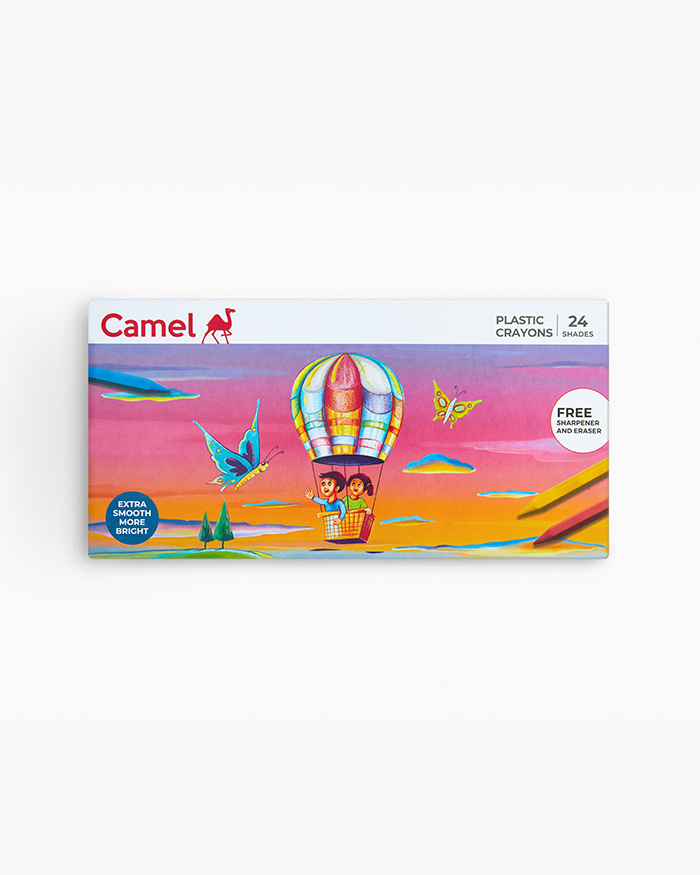 Camel Plastic Crayons Assorted pack of 24 shades, Hexagonal