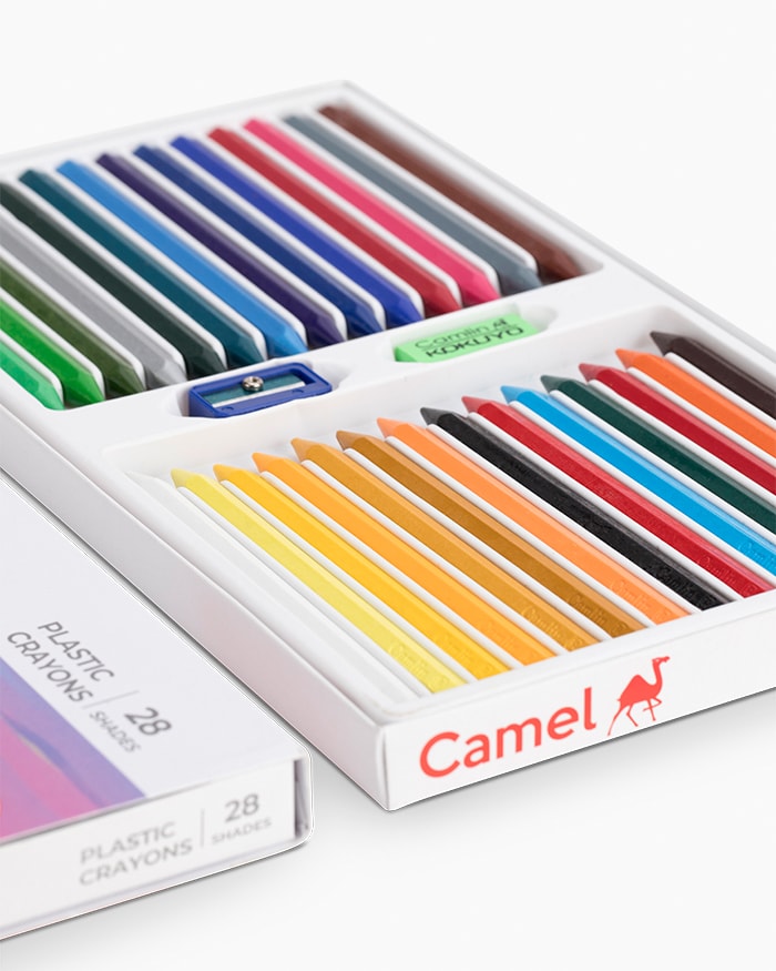 Camel Plastic Crayons Assorted pack of 28 shades, Hexagonal