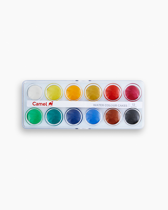 Camel Water Colours Assorted box of cakes, 12 shades with lens type lid