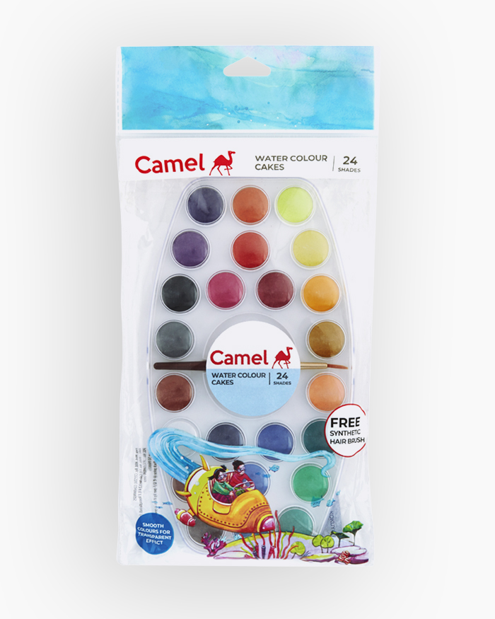 Camel Water Colours Assorted box of cakes, 24 shades with lens type lid