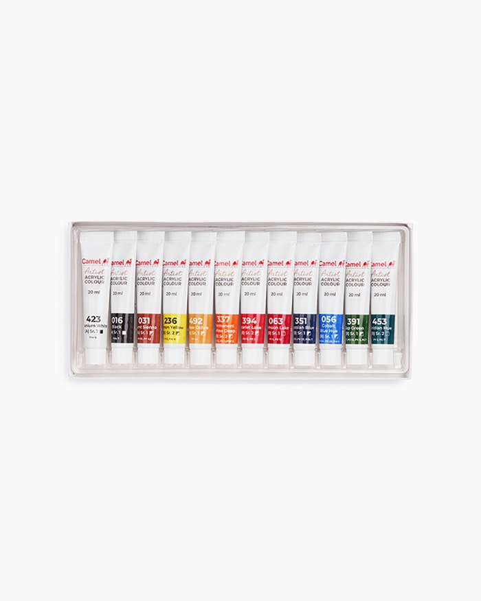 Camel Artist Acrylic ColoursAssorted pack of 12 shades in 20 ml