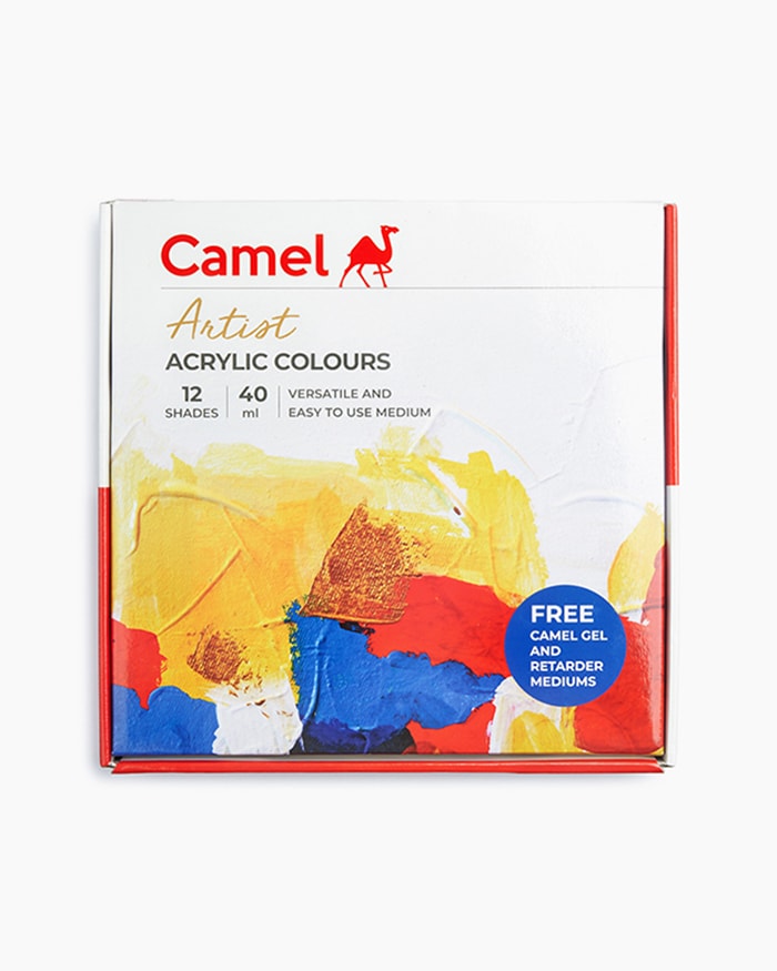 Camel Artist Acrylic ColoursAssorted pack of 12 shades in 40 ml with Mediums