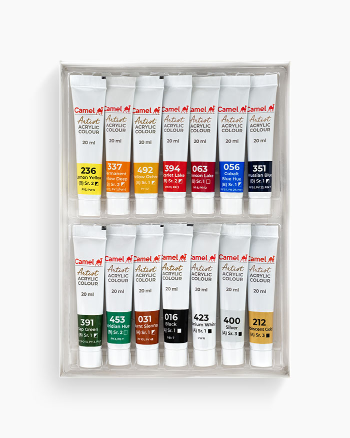 Camel Artist Acrylic ColoursAssorted pack of 14 shades in 20 ml