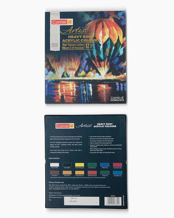 Camel Artist Heavy Body Acrylic ColoursAssorted pack of 12 shades in 40 ml