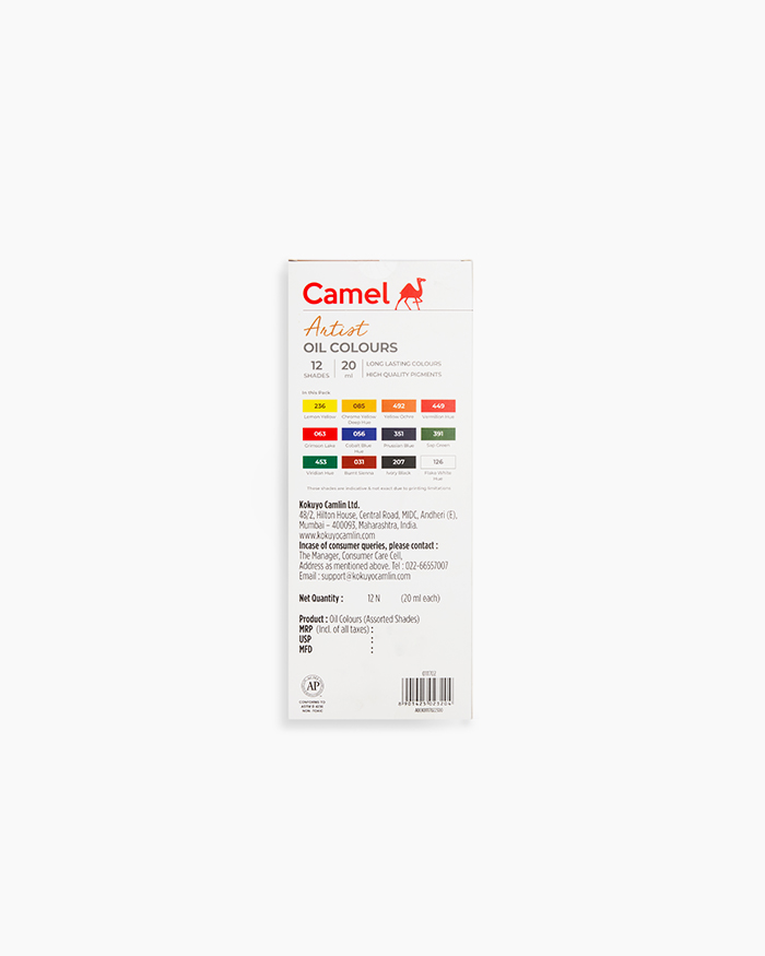 Camel Artist Oil ColoursAssorted pack of 12 shades in 20 ml