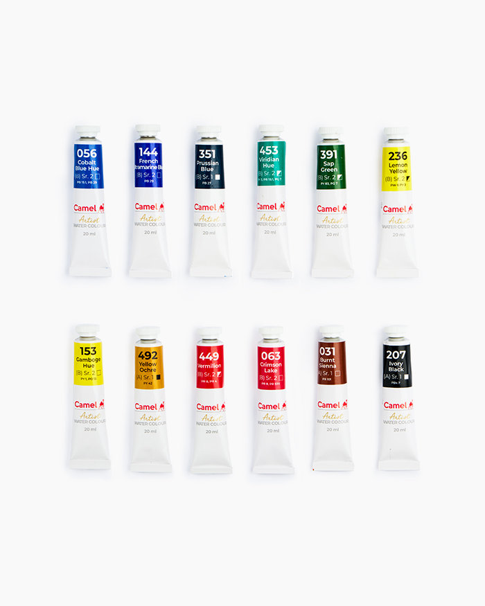 Camel Artist Water ColoursAssorted pack of tubes, 12 shades in 20 ml