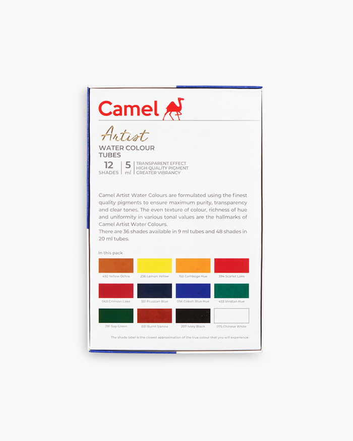 Camel Artist Water ColoursAssorted pack of tubes, 12 shades in 5 ml