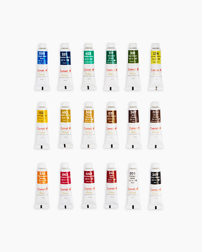 Camel Artist Water ColoursAssorted pack of tubes, 18 shades in 9 ml