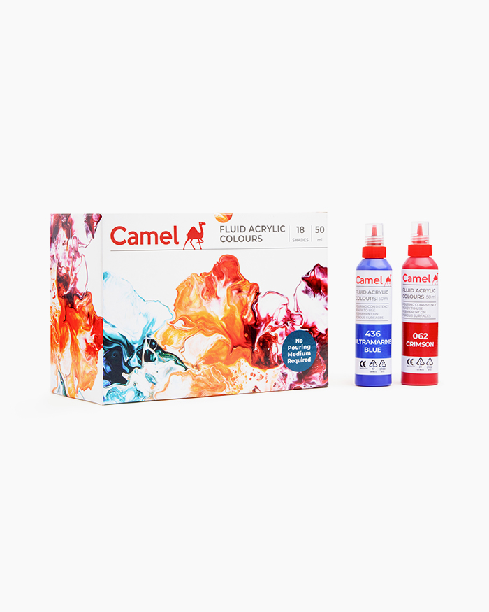 Camel Fluid Acrylic ColoursAssorted Pack in 18 Shades