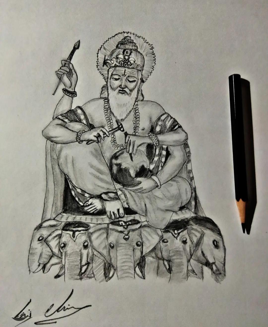 Lord Vishwakarma Drawing ✍ | विश्वकर्मा जी का सुंदर चित्र 😍 | Vishwakarma  Jayanti Puja Special 🙏🏼😊 - YouTube