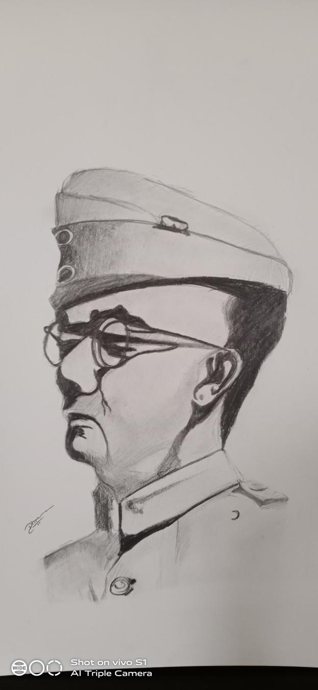 Netaji Subhashchandra Bose Pencil sketch created by Dhruv Dandawate