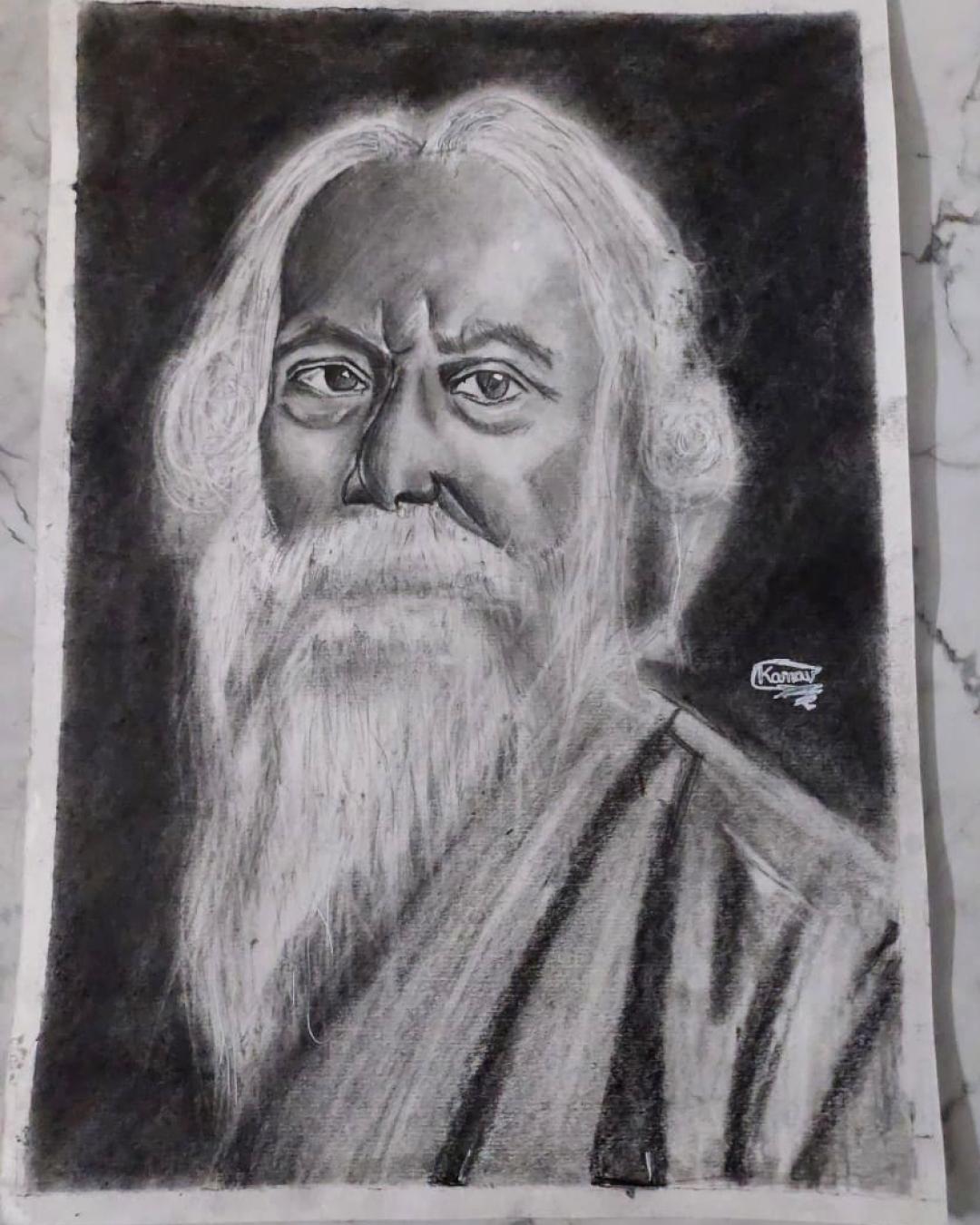 Rabindranath Tagore Drawing by Darpana Naik - Pixels-saigonsouth.com.vn