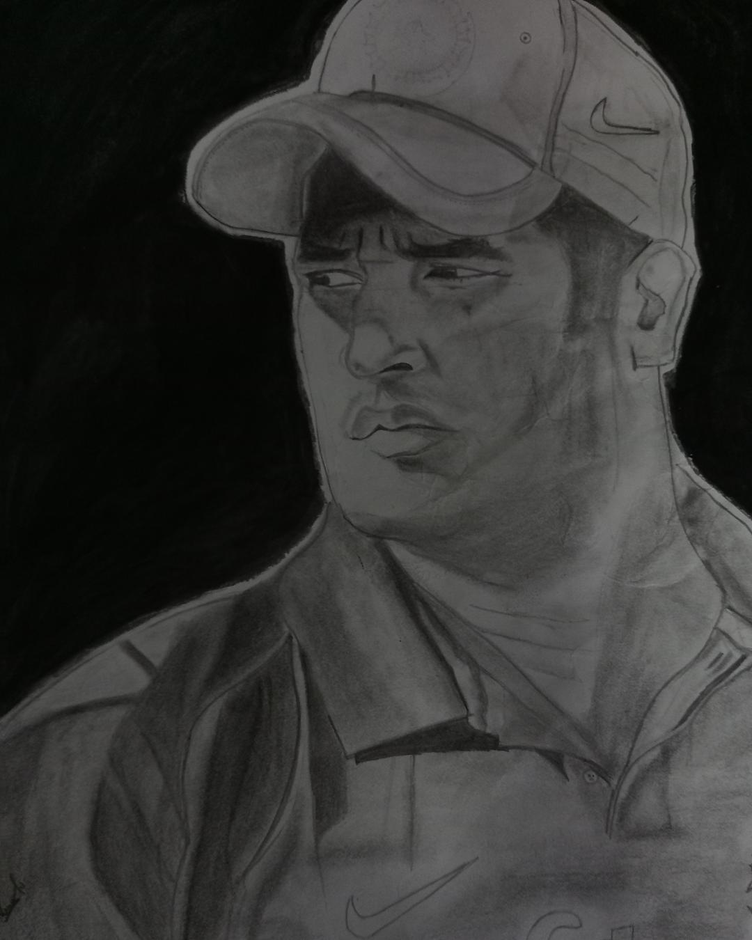 MS Dhoni, first time with colour pencils | Art Amino