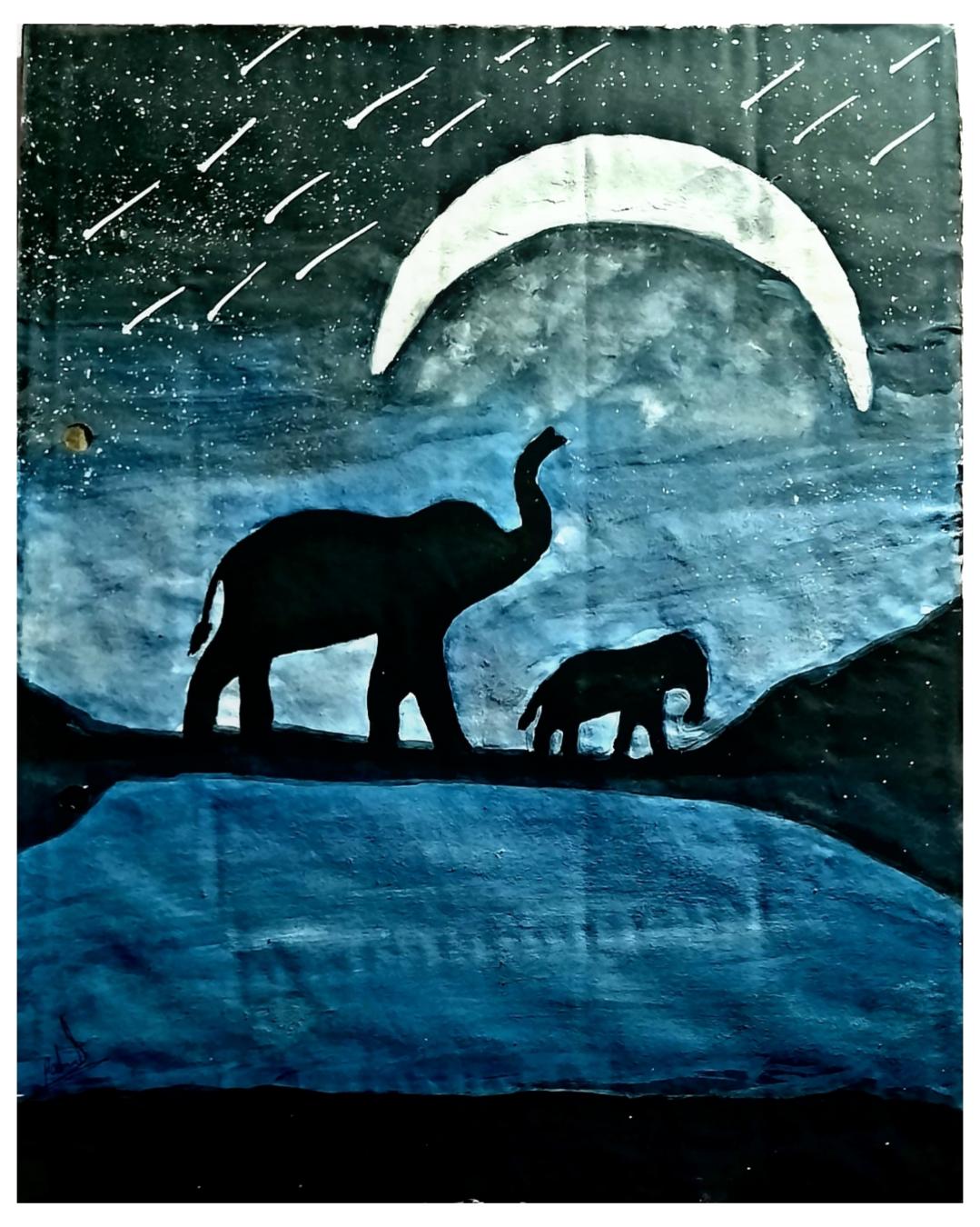 The baby Elephant with her mother in the mood light.! created by Rahul Arts