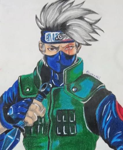Kakashi hatake colour pencils drawing created by Shivanshi shukla