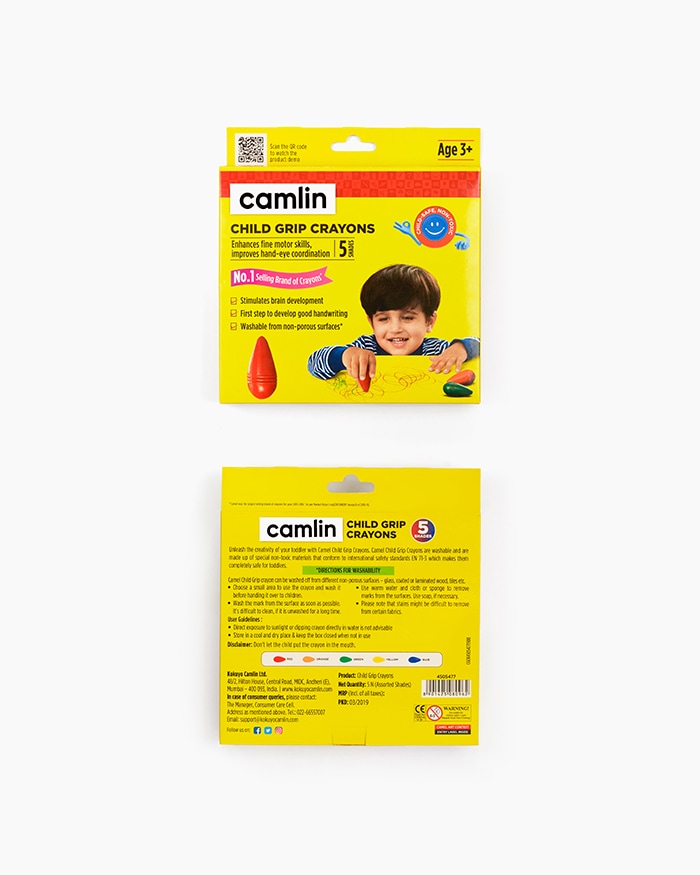 Camlin Child Grip Crayons Assorted pack of 5 shades 