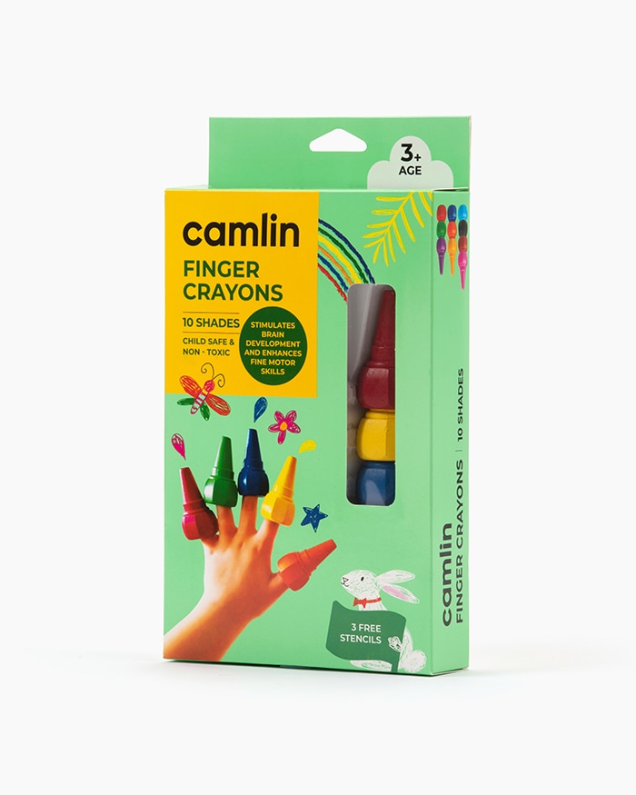Camlin Finger Crayons Assorted pack of 10 shades with Stencils