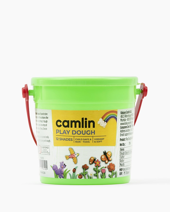 Camlin Play Dough Assorted pack of 12 shades in 13 g with Roller Pin, Cutter and Moulds