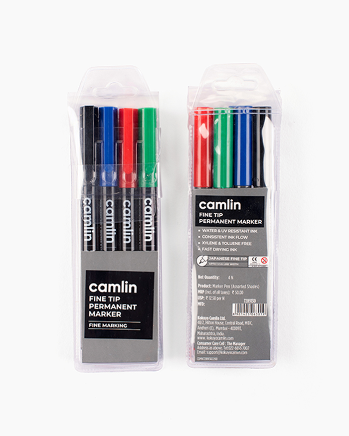 Camlin Fine Tip Permanent Markers Assorted pouch of 4 shades