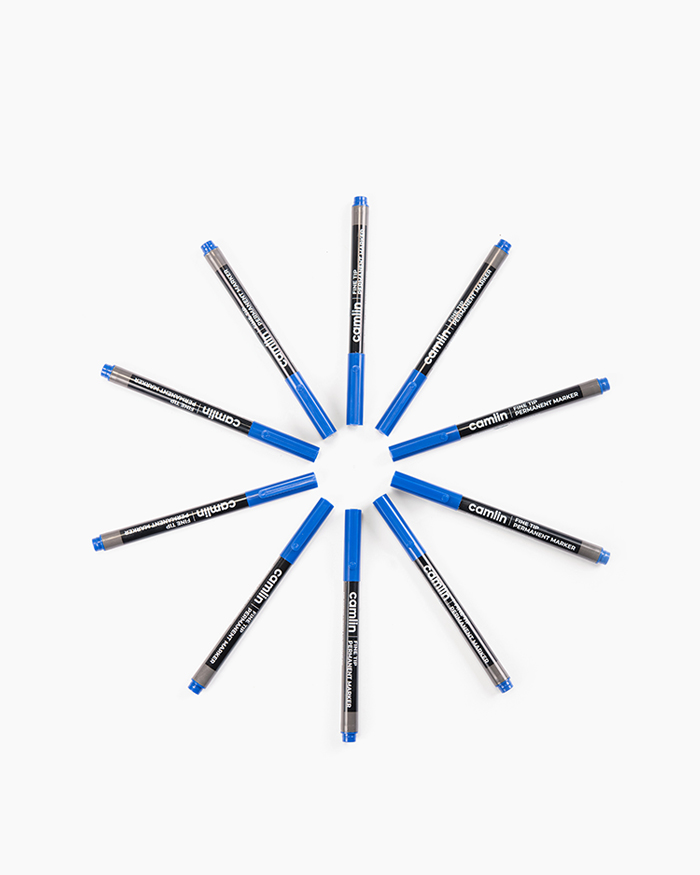 Camlin Fine Tip Permanent Markers Carton of 10 markers in Blue shade