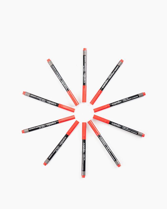 Camlin Fine Tip Permanent Markers Carton of 10 markers in Red shade