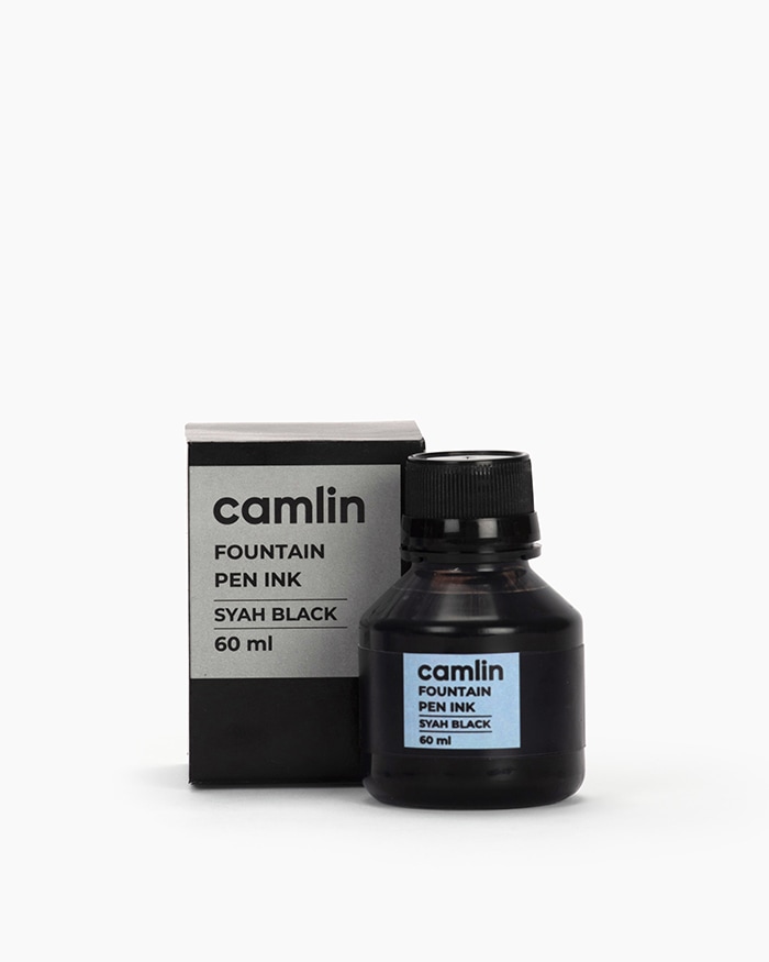 Camlin Fountain Pen Ink Individual bottle of Syah Black in 60 ml