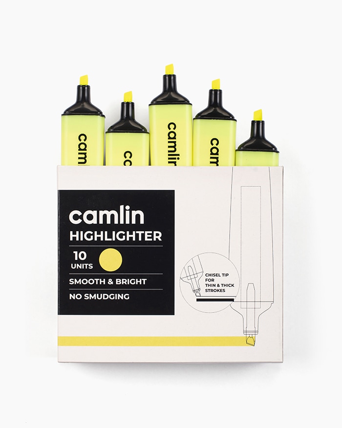 Camlin Highlighters Carton of 10 highlighters in Yellow shade