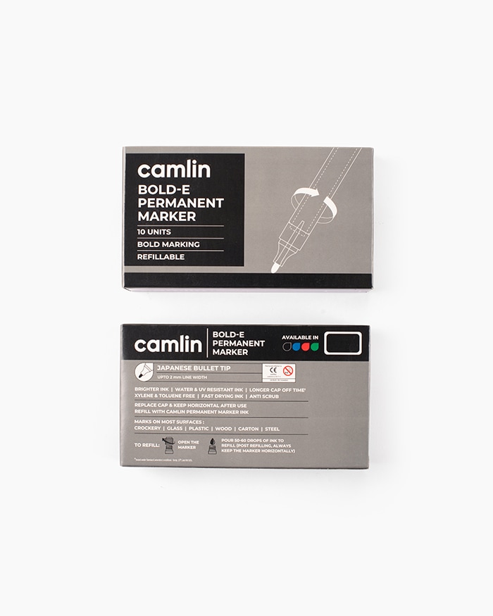 Camlin Bold-E Permanent Markers Carton of 10 markers in Black shade