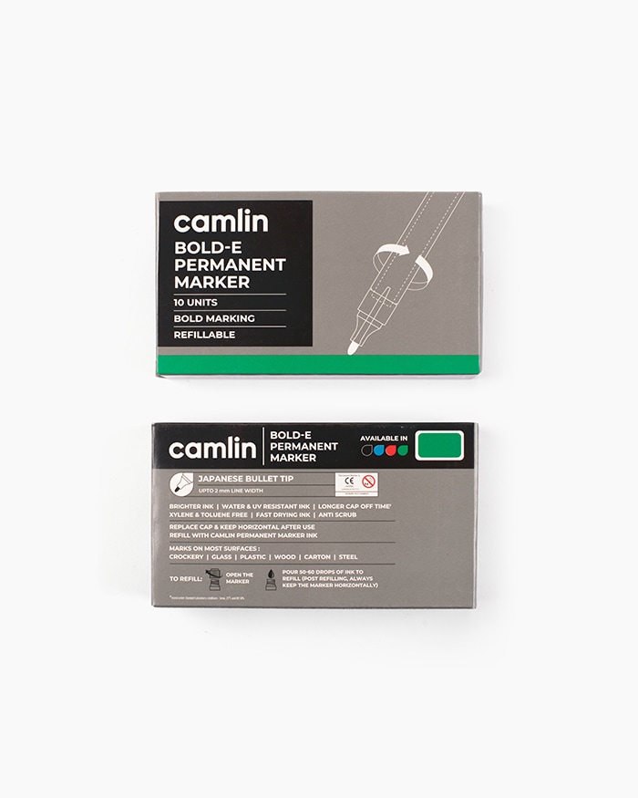 Camlin Bold-E Permanent Markers Carton of 10 markers in Green shade