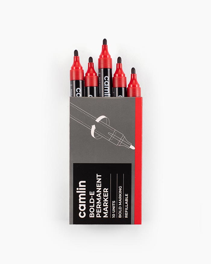 Camlin Bold-E Permanent Markers Carton of 10 markers in Red shade