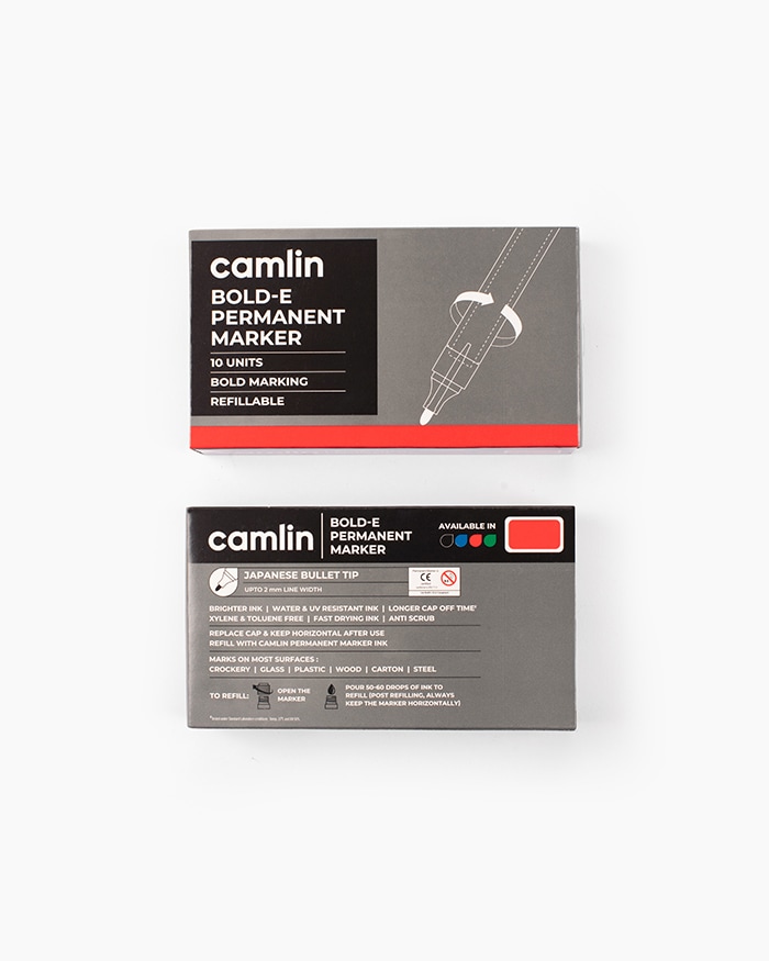 Camlin Bold-E Permanent Markers Carton of 10 markers in Red shade
