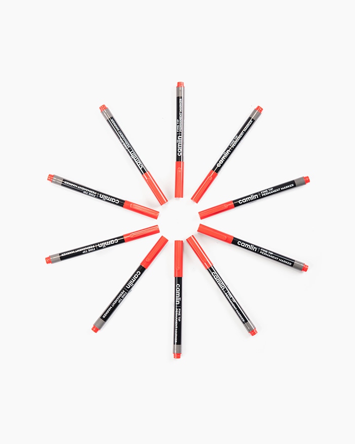 Camlin Fine Tip Permanent Markers Carton of 10 markers in Red shade