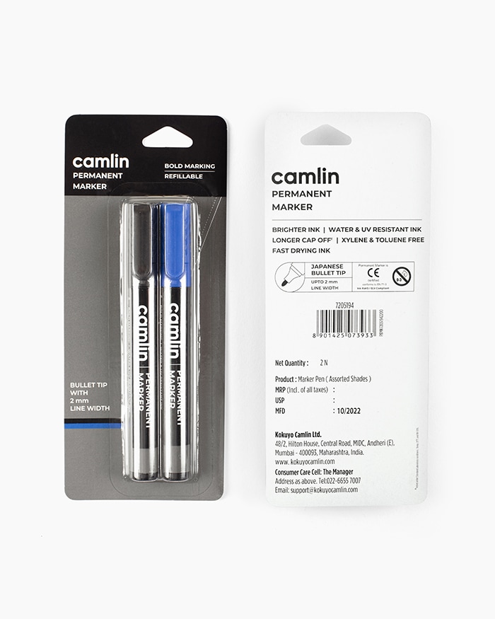 Camlin Permanent Markers Assorted blister pack of 2 shades