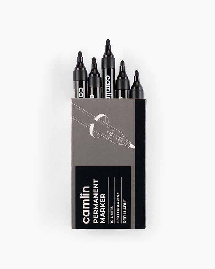 Buy Camlin Fine Tip Permanent Markers Carton of 10 markers in Black shade