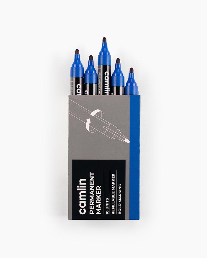 Camlin Permanent Markers Carton of 10 markers in Blue shade