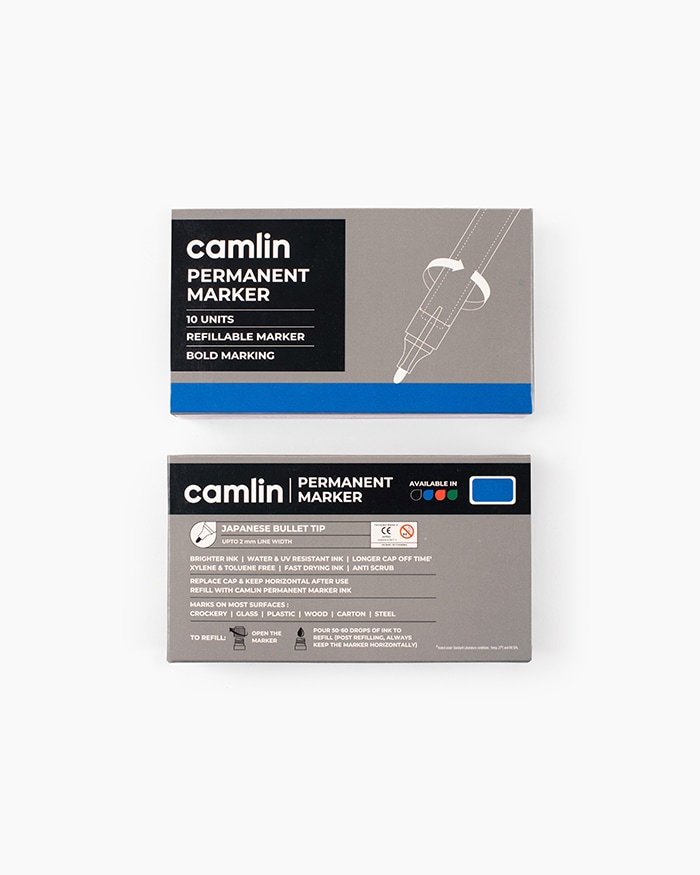 Camlin Permanent Markers Carton of 10 markers in Blue shade
