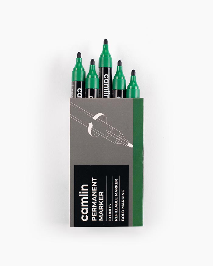 Buy Camlin Fine Tip Permanent Markers Carton of 10 markers in Green shade