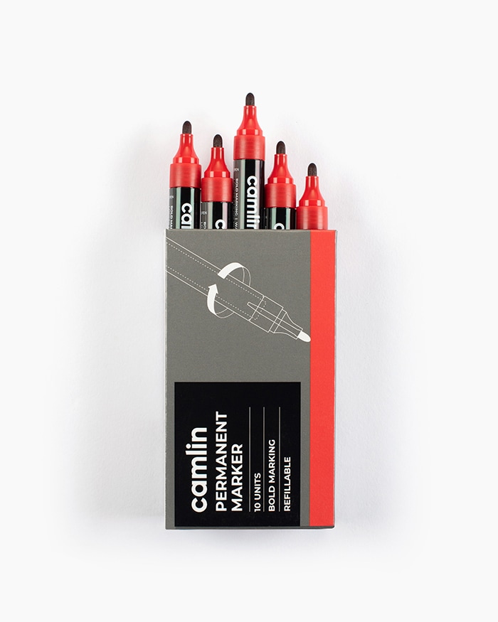 Camlin Permanent Markers Carton of 10 markers in Red shade