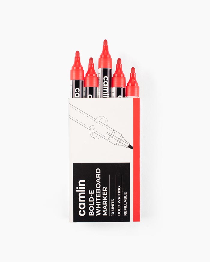 Camlin Bold-E Whiteboard Markers Carton of 10 markers in Red shade