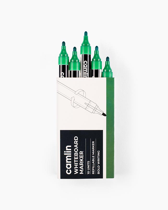 Buy Camlin Fine Tip Permanent Markers Carton of 10 markers in Green shade