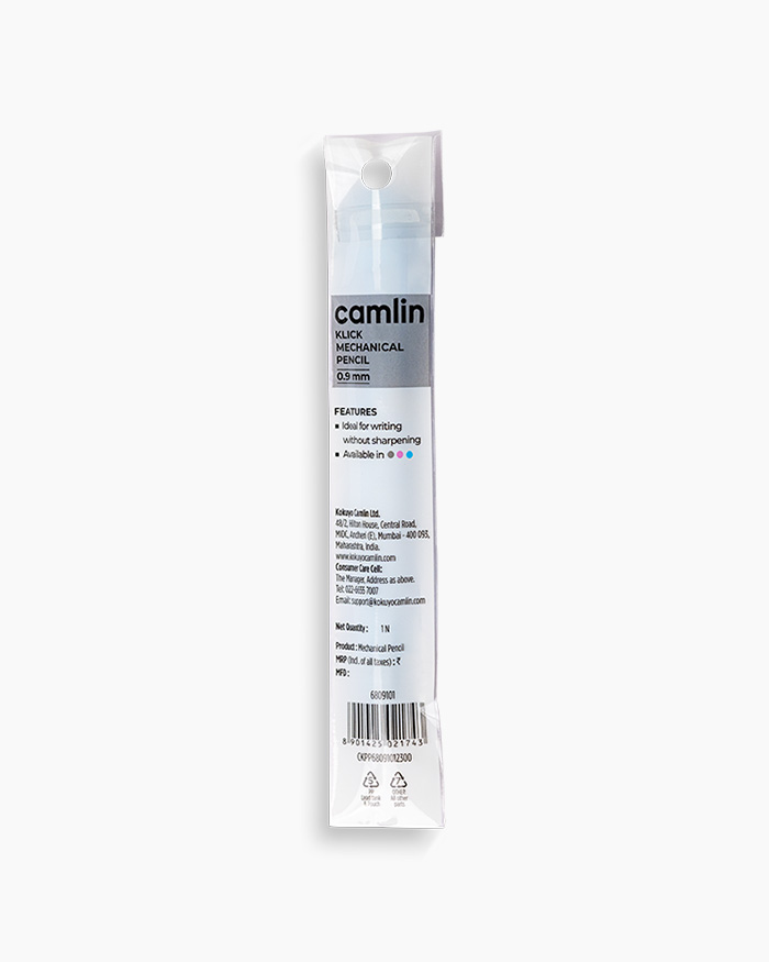 Camlin Klick Mechanical Pencil Individual pencil in 0.9 mm with Leads, Baby Blue