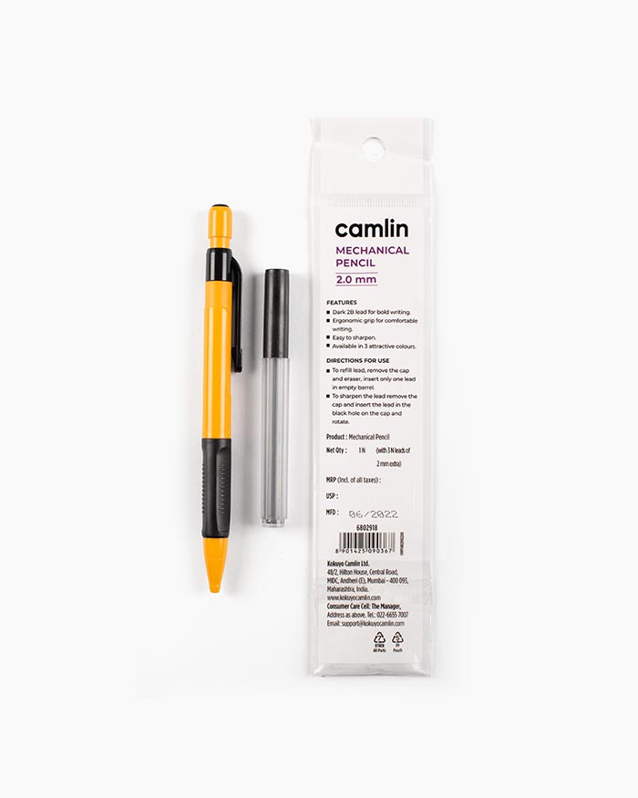 Camlin Mechanical Pencil Individual pencil in 2 mm with Leads, Yellow