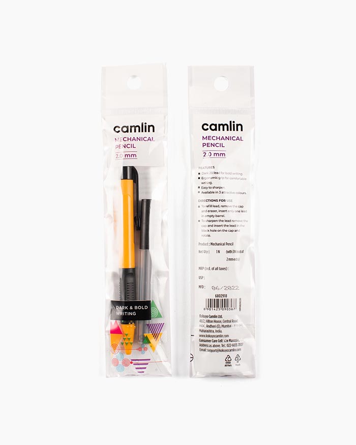 Camlin Mechanical Pencil Individual pencil in 2 mm with Leads, Yellow