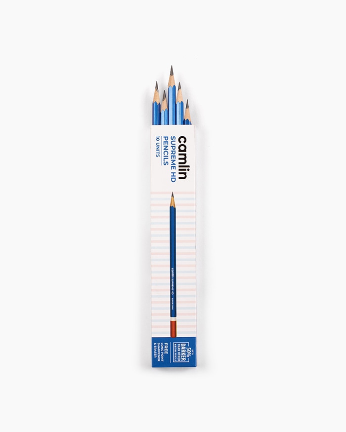 Camlin Supreme HD Pencils Box of 10 pencils with Eraser and Long Point Sharpener
