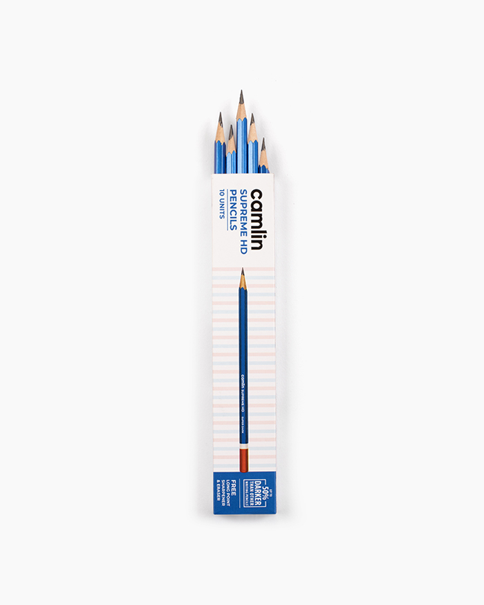 Camlin Supreme HD Pencils Box of 10 pencils with Eraser and Long Point Sharpener